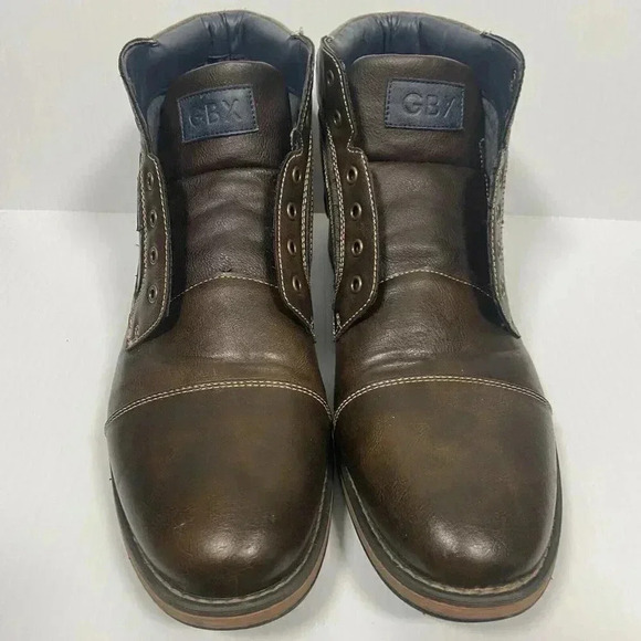 GBX MEN'S Brown Leather Lace Up Kirk ANKLE BOOTS Size 12 M Needs New Laces EUC - Picture 1 of 10